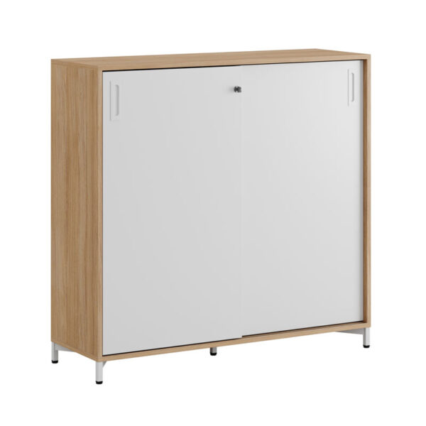 Skjutdörrskåp 120x40x107,5cm Urban oak stomme och vita dörrar