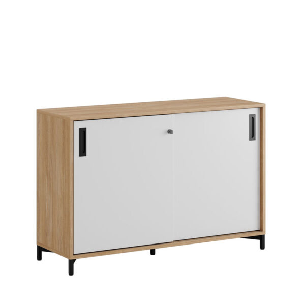 Skjutdörrskåp 120x40x72cm Urban oak stomme/vita dörrar
